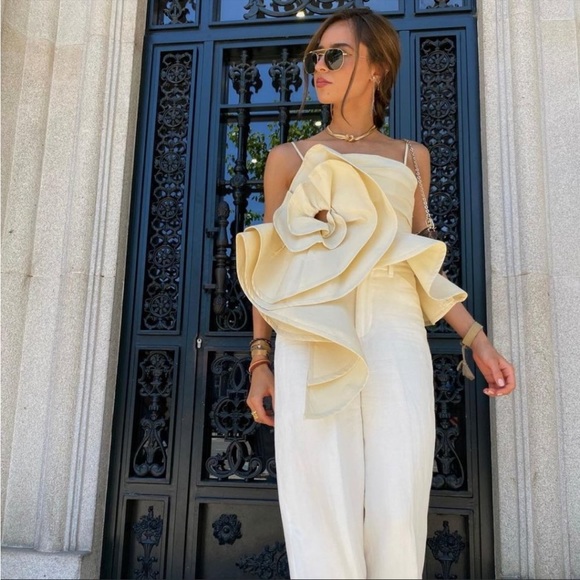Zara Tops Zara Limited Edition Voluminous Flower Top Sand Poshmark
